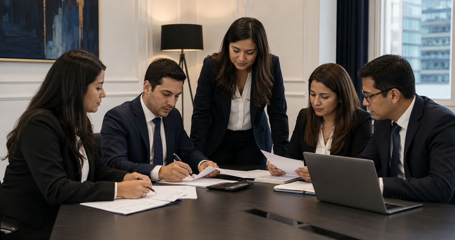 Equipo de Grupo Castañeda revisando información contable en una reunión